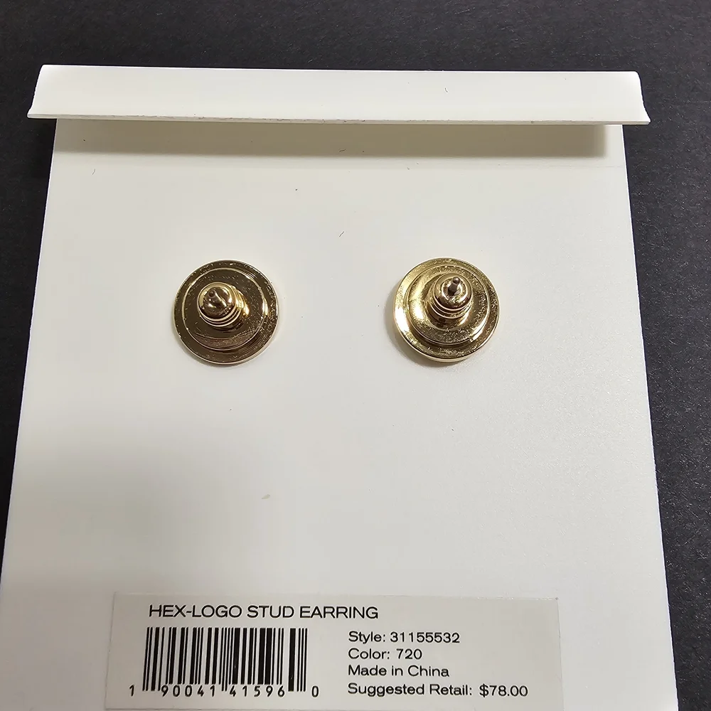 Tory Burch Gold Hexagon Logo Stud Earrings
